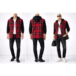 Express Chicago Bulls Men’s Hoodie Jacket XL Red Black Plaid Flannel Front NBA S